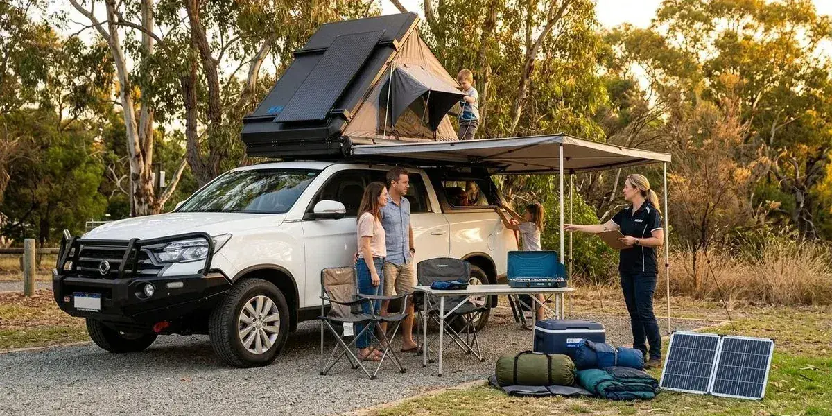 Well maintained 4WD dual cab ute camper being inspected before hire in Perth